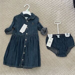 NWT Ralph Lauren Shirred Denim Shirtdress & Bloomer Set